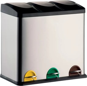 Coș de gunoi argintiu mat pentru reciclare/cu pedală 3x20 l din oțel Tri Selectif – MSV