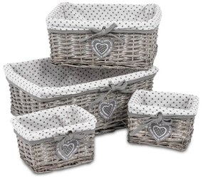 Set de coșulețe de răchită Heart, 4 buc