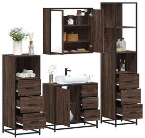 vidaXL Set de mobilier de baie din 4 piese din lemn de stejar maro