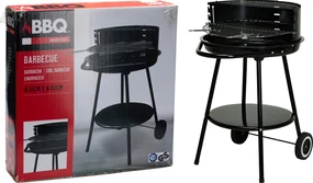 Gratar rotund pe carbuni cu raft si roti,Negru