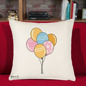 Perna Decorativa Baloane Petrecere, 40x40 cm, Crem Reliefat, Husa Detasabila, Perna Inclusa, BEKZ®