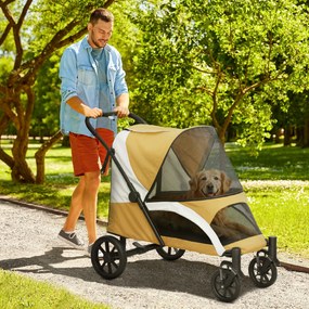 PawHut Cărucior pentru câini, cărucior pliabil pentru câini mari, cărucior pentru animale cu 4 roți, lese de siguranță, frâne, maro | Aosom Romania