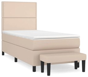 3137586 vidaXL Pat box spring cu saltea, cappuccino, 90x200 cm piele ecologică