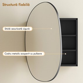 HOMCOM Dulap Baie cu Oglindă și 3 Rafturi, 61x12x79 cm, Formă Neregulată, Dulap Montabil pe Perete, Negru | Aosom Romania