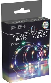 Instalație luminoasă Silver, 4 m, 80 LED-uri, colorată, pe baterii