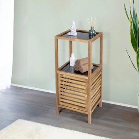 Dulap de baie negru/în culoare naturală jos, îngust din lemn de acacia 39,5x86 cm Fondi – Wenko