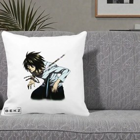 Perna Personalizata Death Note L Lawliet Lanturi, 40x40 cm, Alba Mata, Husa Detasabila, Perna Inclusa, BEKZ®