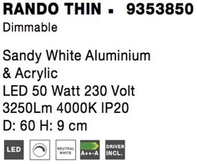Plafoniera LED 4000K moderna 60cm RANDO THIN alba NVL-9353850