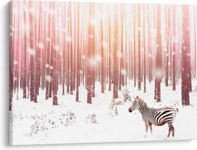 Tablou - Zebra în pădurea înzăpezită (70x50 cm)