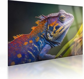 Tablou pe sticlă - Iguana colorată (70x50 cm)