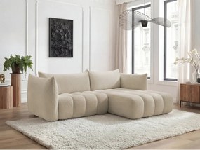 Colțar bej cu tapițerie din țesătură bouclé (cu colț pe partea dreaptă/cu șezlong) Azra – Bobochic Paris