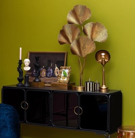 Lampă de podea din metal auriu, cu frunze de ginkgo sculptate, finisaj vintage, 164×66×25 cm, „Ginkgo"
