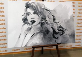Tablou portretul feminin în acuarelă în design alb-negru