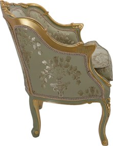 Fotoliu baroc din lemn sculptat, tapiterie damasc, finisaje aurii Design clasic elegant