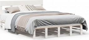 vidaXL Cadru de pat fără saltea, alb, 140x190 cm, lemn masiv de pin