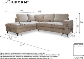 Colțar roz extensibil cu tapițerie din catifea (cu colț pe partea stângă ) Lofty Lilly – Miuform