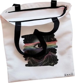 Sacosa de Panza pentru Cumparaturi, Geanta Tote, model Celestial Eye 9, Cu fermoar, 38x34.5 cm, Alba, BEKZ®