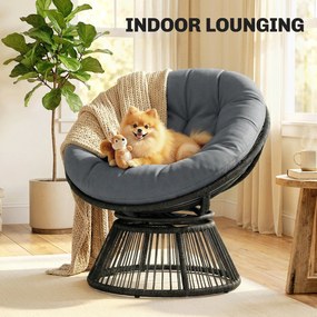 Outsunny Scaun Papasan rotativ 360° Fotoliu din coș cu pernă Cadru din oțel Fotoliu rotund din ratan Loungesessel Gri | Aosom Romania