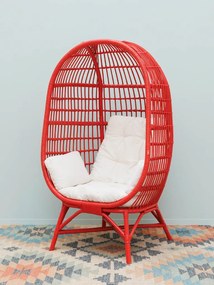 Fotoliu rosu din rattan, perne decorative incluse, Passoa