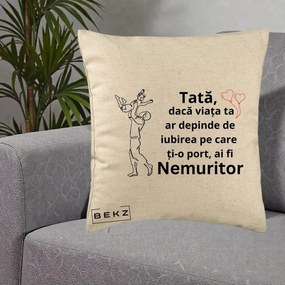 Cadou pentru Tata - Perna Personalizata Tata Nemuritor Joaca in Aer, 40x40 cm, Bej, Husa Detasabila, Perna Inclusa, BEKZ®