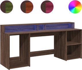 vidaXL Birou cu lumini LED, stejar maro, 200x55x91 cm, lemn prelucrat