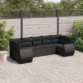 3254122 vidaXL Set canapele de grădină cu perne, 7 piese, negru, poliratan