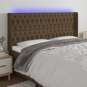3124401 vidaXL Tăblie de pat cu LED, maro închis, 183x16x118/128 cm, textil