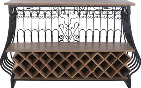 Bar din metal negru și lemn masiv, cu blat natur și rafturi, finisaj vopsit, 97 x 144 x 42 cm, „Périgord”