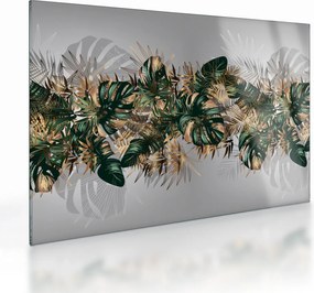 Tablou pe sticlă - Frunze tropicale, Galben - auriu (70x50 cm)