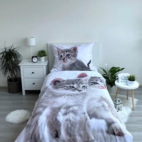 Lenjerie de pat pentru copii albă-gri din bumbac pentru pat de o persoană 140x200 cm Kitten "Grey" – Jerry Fabrics
