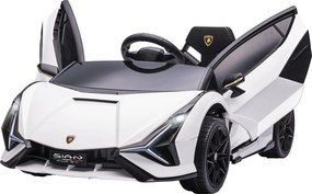 HOMCOM Mașină Electrică pentru Copii 3-5ani, Mașinuță Electrică Lamborghini cu Faruri, Muzică și Telecomandă, 108x62x40cm, Alb | Aosom Romania