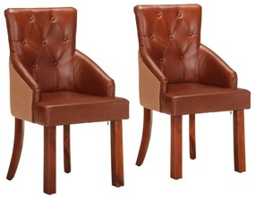 vidaXL Scaune de bucătărie, 2 buc., maro, piele naturală de capră