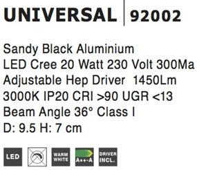 Spot LED aplicat ajustabil perete/tavan UNIVERSAL negru