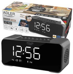 Adler AD 1190 Silver wireless fără fir de argint portabil ceas de alarmă radio Bluetooth USB AUX SD card 2600mAh