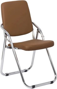 Scaun pliabil maro HRC 609 din piele ecologică și cadru metalic cromat