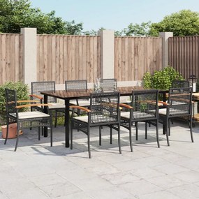 vidaXL Set mobilier de grădină cu perne, 9 piese, negru, poliratan