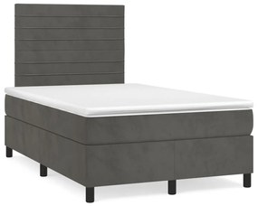 vidaXL Pat cu arcuri, saltea și LED, gri închis, 120x190 cm, catifea