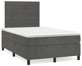 vidaXL Pat cu arcuri, saltea și LED, gri închis, 120x190 cm, catifea