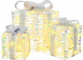 vidaXL Cutie cadou cu 60 LED 3 pcs Alb cald 20 x 20 x 20 cm PET