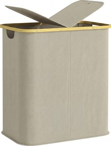 HOMCOM Coș pentru rufe dublu pliabil 80 l coș pentru rufe murdare cu capac, mânere canelate, bej | Aosom Romania