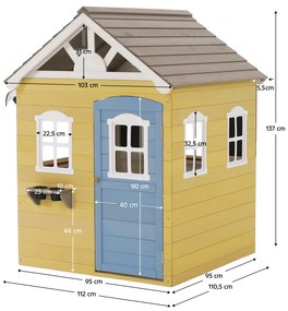 Căsuţă de grădină din lemn, pentru copii, albă / gri / galbenă / albastră, NESKO