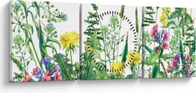 Tablou - Flori de pajiște pictate (cu ceas) (90x30 cm)