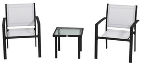 Outsunnt Set de masa si scaune pentru gradina din 3 piese, Set bistro pentru exterior cu scaune stivuibile, material din plasa