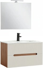 Trent Mobilier de baie 80 cm lavoar ceramic (2 sertare) cu oglindă 60x80 cm sunset stejar-alb