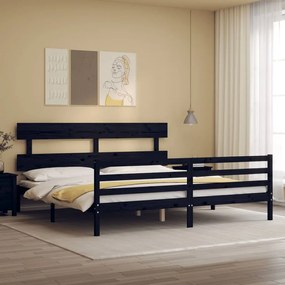 3195115 vidaXL Cadru pat cu tăblie 200x200 cm, negru, lemn masiv