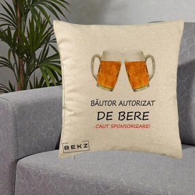 Perna Decorativa Bautor Autorizat de Bere, 40x40 cm, Bej, Husa Detasabila, Perna Inclusa, BEKZ®