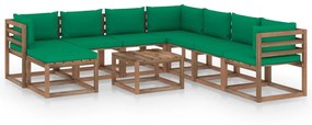 Set mobilier de gradina cu perne, 9 piese, verde Verde, 3x colt + 4x mijloc + suport pentru picioare + masa, 1