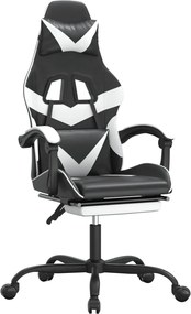 vidaXL Scaun gaming pivotant/suport picioare negru/alb piele eco