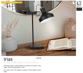 Veioza/Lampa de masa din metal design moderm Irias negru/cupru