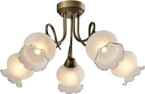 Candelabru Klausen Columbine 5 Floral Chic, 59x30 cm, Alama Antichizata cu Sticla Alba, 5x E27, Iluminat Clasic Elegant pentru Living sau Dining